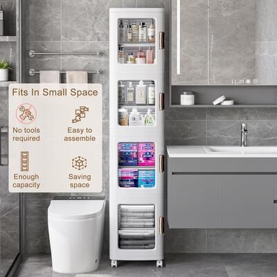 "Javlergo 65"" Narrow Tall Storage Bin 4 Tier Foldable Kitchen Storage Cabinet Organizer Freestanding Kitchen Pantry"