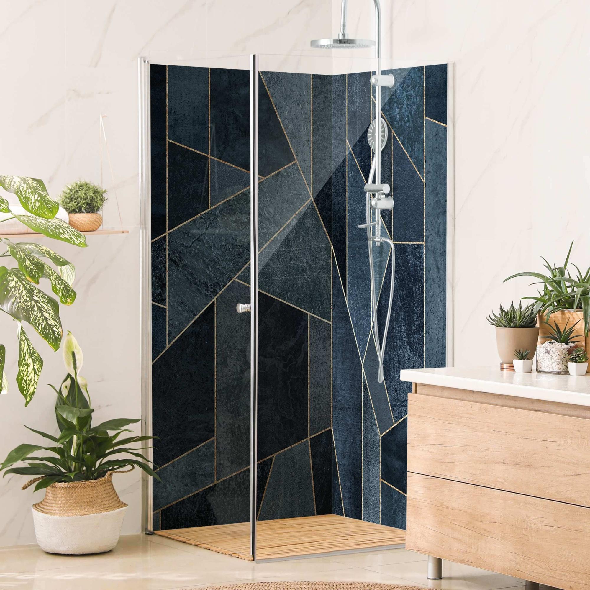 Duschrückwand Muster selbstklebend - 0.61 mm Wandpaneel wasserfest Geometrisch blau Aquarell Abstrakt Badrückwand fugenlos Premium matt 90x200 cm