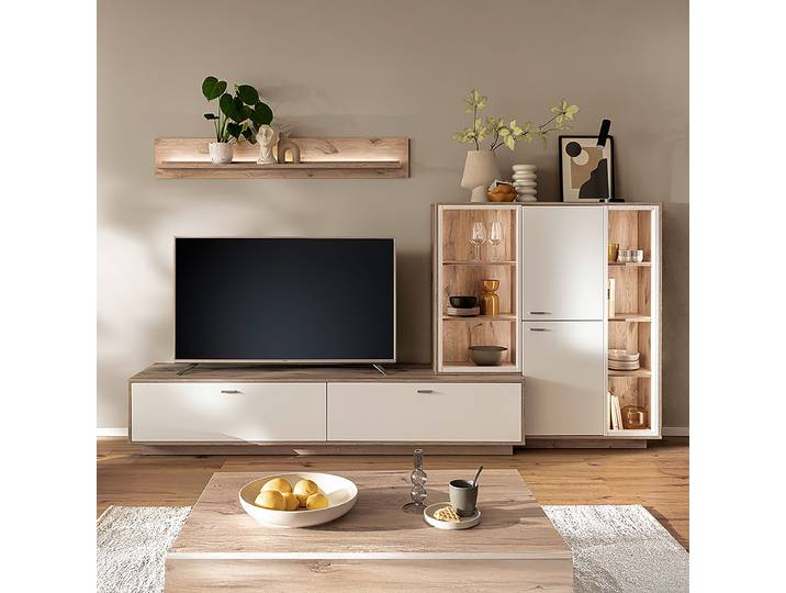 Wohnwand 3-teilig - Highboard Spanplatte, beschichtet Weiß 287 x 180 x 50cm