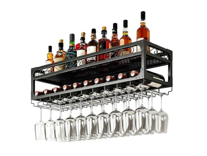 Bar-Weinregal unter dem Schrank, Stielglas-Regal, Weinflaschenhalter Weinaufbewahrungsregal für das Esszimmer in der Küche zu Hause(150x30cm)