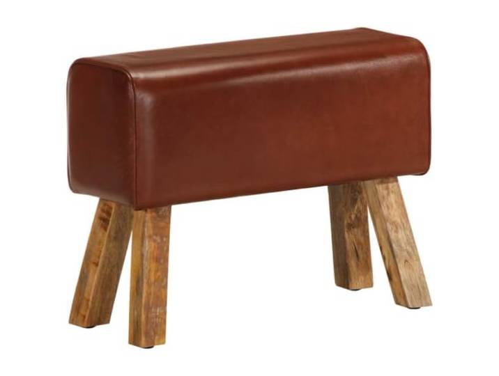 XHNIFBN Sitzbank Turnbock Design Echtleder Mangoholz Massiv 58cm Handgefertigter Lederhocker mit Beinen aus Mangoholz für Flur und Schlafzimmer, dicke Polsterung für Komfort.