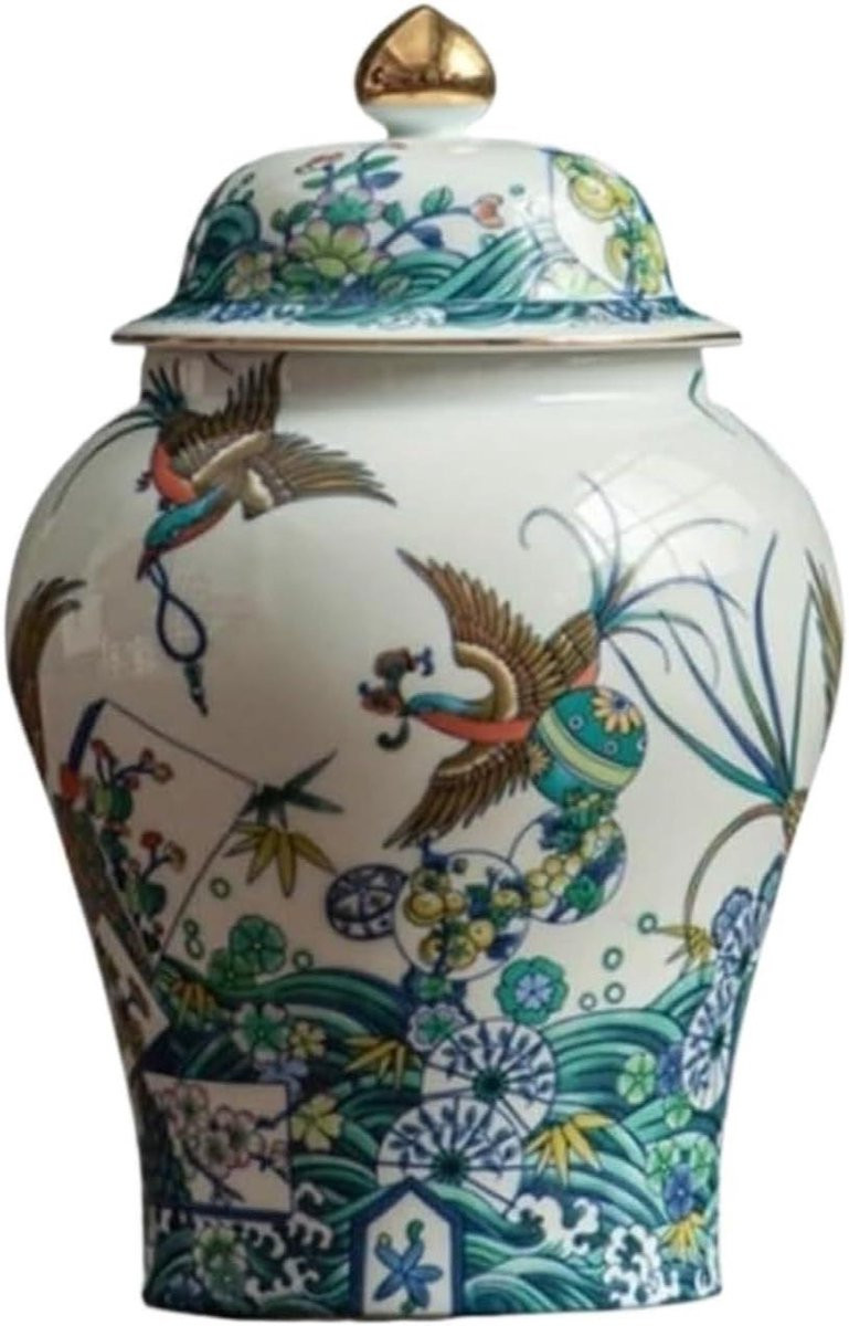 Handgemaakte witte keramische gemberpot bloemenvaas met deksel - H 175 x B 28 cm