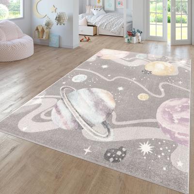 Paco Home Kids Rug Space with Planets and Stars in Pastel Colors