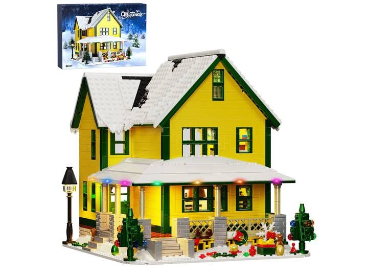 Ensemble de blocs de construction Maison de Noël, modèle DIY, décoration d'intérieur, ornement de table, présentoir créatif de bureau, cadeau de Noël pour les fans