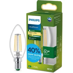 Philips E14 LED Filament-Kerzenlampe 3,8W wie 60W warmweisses Licht Ultra Efficient