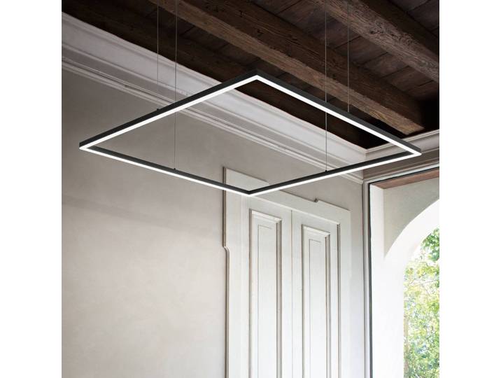 IDEAL LUX Hängeleuchte Oracle Slim Square, schwarz, für Wohn- / Esszimmer, Aluminium, Modern
