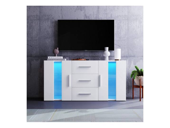 STILVORA Sideboard mit Schubladen,Beistellschrank Aufbewahrungsschrank mit LED&USB (140*35*70cm, mit 16 Farben LED-Leuchten für Esszimmer Wohnzimmer), Große tragende stabile Struktur
