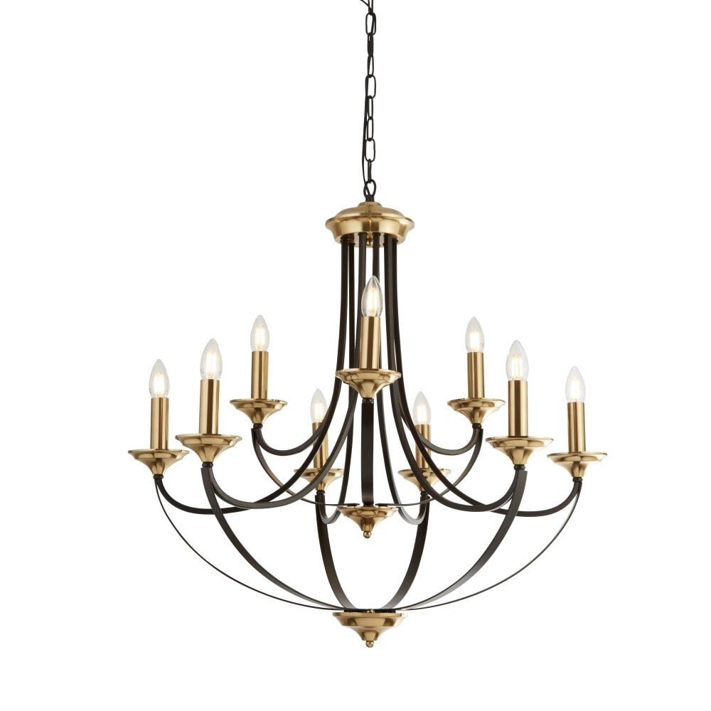 Searchlight Klassieke Belfry Kroonluchter 9-lichts, Brons en Goud, Diameter: 78 cm