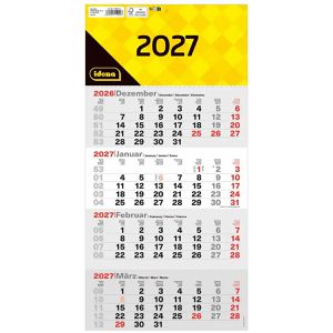 Idena 4-Monatskalender 11909, Jahr 2027, 4 Monate = 1 Blatt, mit Datumsschieber, 30 x 60 cm