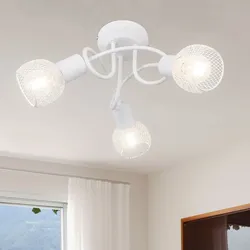 Decken Spotrondell Kugel Leuchte Käfig weiß matt geschwungen Deckenleuchte, 3x E14 max 40W, DMxH 36x20cm, Wohnzimmer Esszimmer Schlafzimmer