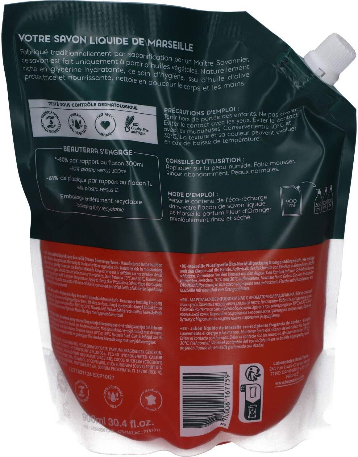 Beauterra Jabón Líquido Marsella Flor de Azahar Recarga 900 ml