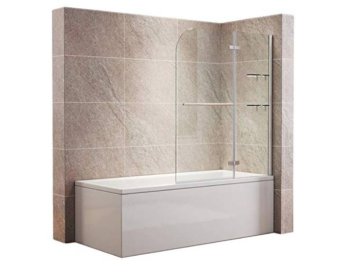 Elegant Duschwand für badewanne 120x140cm (BxH) mit Handtuchhalter + Eckregal,Duschwand Badewannenaufsatz, Duschtrennwand (120x140(BxH) cm, Klarglas)
