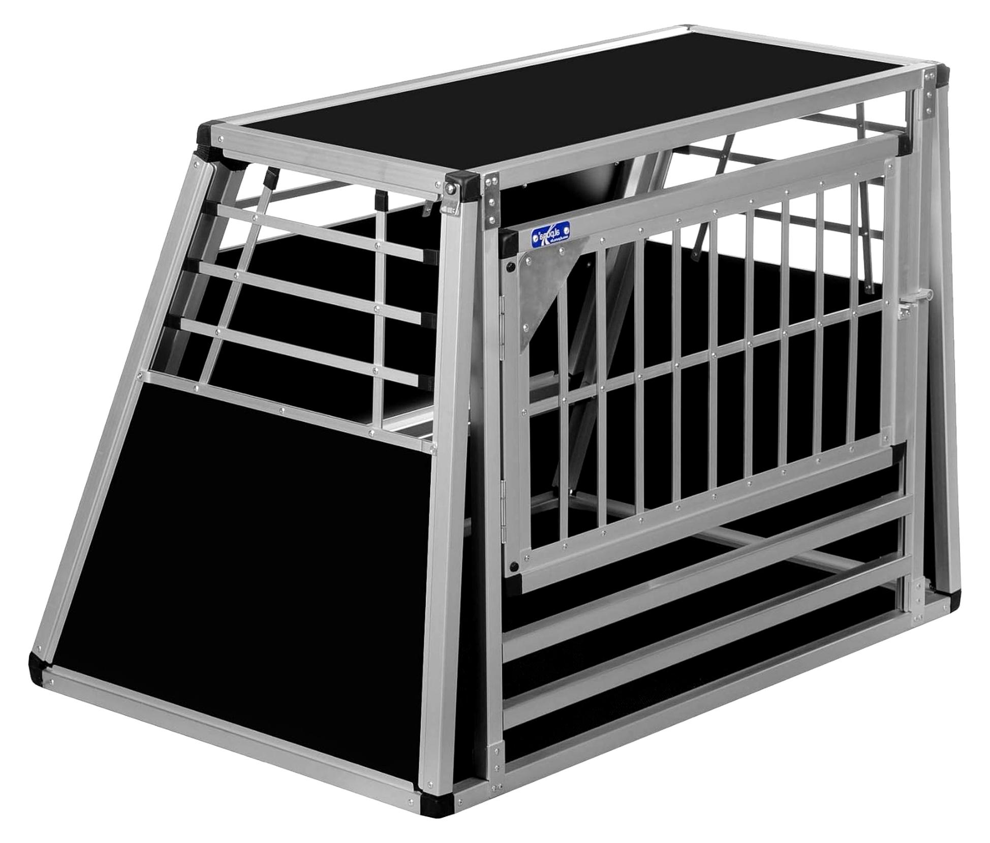 Transportbox N48 - Aluminium Hundebox 70×98×73 cm - Hundetransportbox mit Notausstieg für sicheres Reisen im Kofferraum