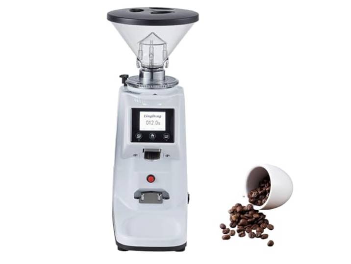 Kaffeemühle mit digitalem Timer, Touch-Bedienfeld und 60-mm-Flachmahlwerk 60-mm-Flachmahlwerk 19 Mahlgradeinstellungen Zwei Bohnenbehälter Ideal für Espresso, Mokkakanne und Pour-Over