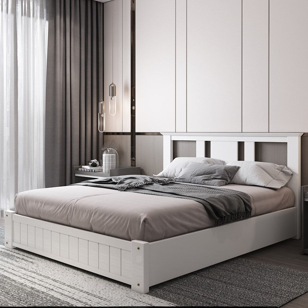 Ebern Designs Storage Wooden Bed with 3 Drawers White 4FT6 Double