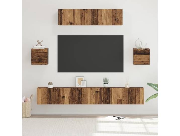 HEFZGDB Wandmontierter TV-Schrank mit Tür 7-teilig Altes Holz 80x30x30 cm Stauraum Moduldesign Holzwerkstoff Moderner Stil Wohnraum Organisation Funktionalität
