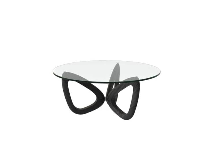 Runder Glas Couchtisch Kiefer Massivholz 3-Punkt Basis Modern Wohnzimmer Gehärtetes Glas mit skulpturaler Massivholz Basis aus Kiefer für kleine Wohnungen Sofa(B,80cm/31.4in)