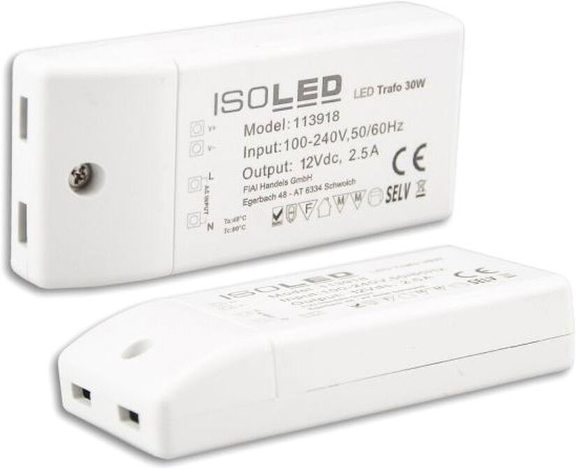 Isoled Led Trafo 12v/dc, 0-30w, Kompakt, Selv