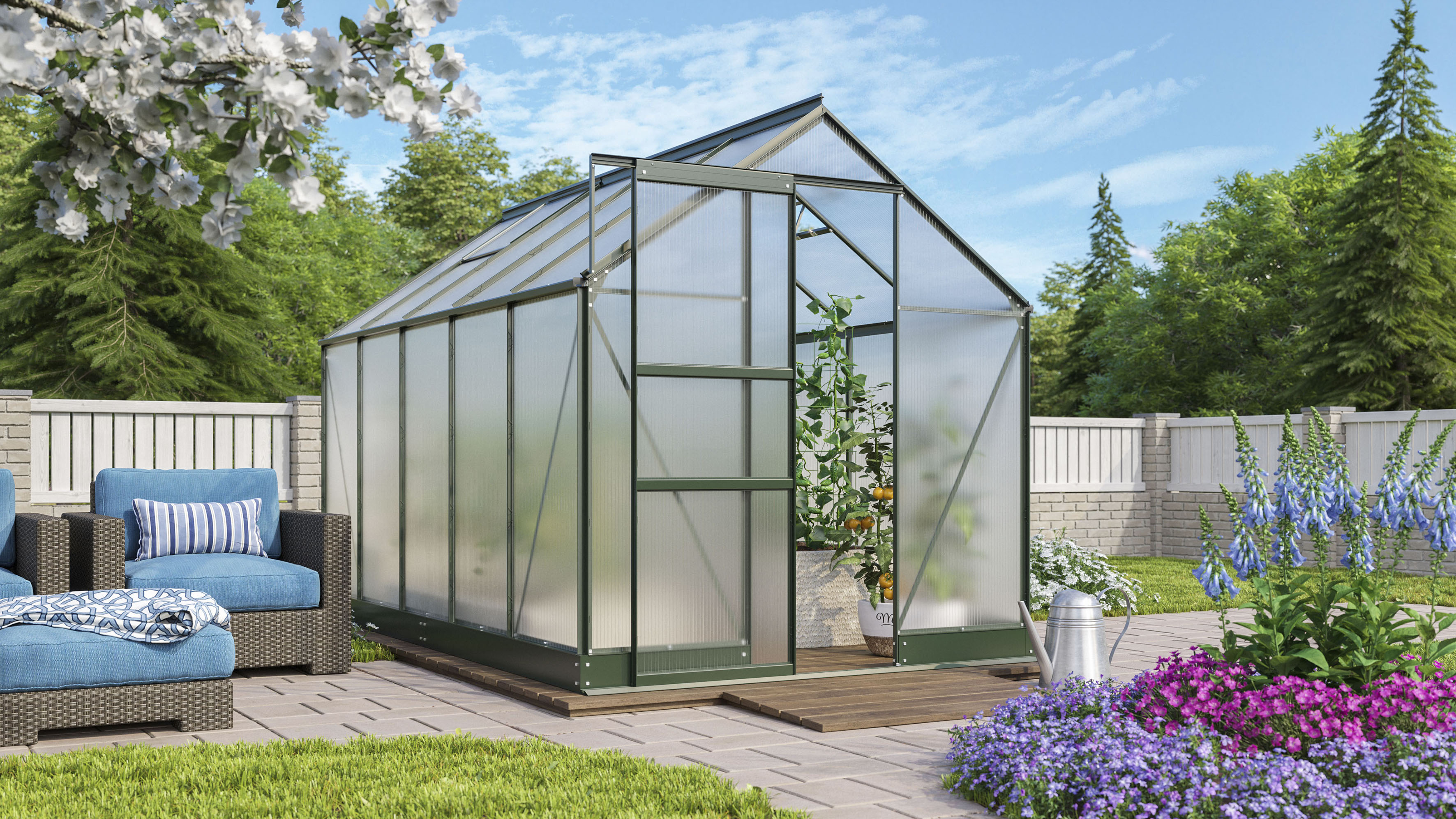 Gewächshaus VITAVIA "Apollo 6200", grün (smaragdgrün), B:195cm H:207,4cm T:323,2cm, Gewächshäuser, Gewächshaus, Alu-Profile, Stahlfundamentrahmen, 4 mm Hohlkammerplatten