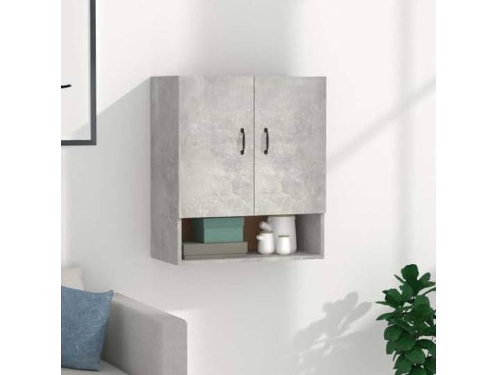 Wandschrank Betongrau 60x31x70 cm Holzwerkstoff mit 2 Tueren und offenem 2 Tueren, 1 offenes Fach, Wandmontage, Holzwerkstoff, Betongrau, 60x31x70 cm, platzsparend