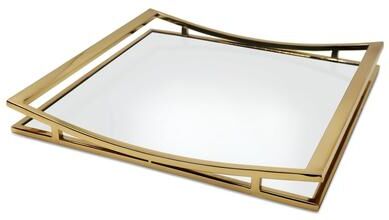 Classic Touch Square Mirror Tray with Silver Walls