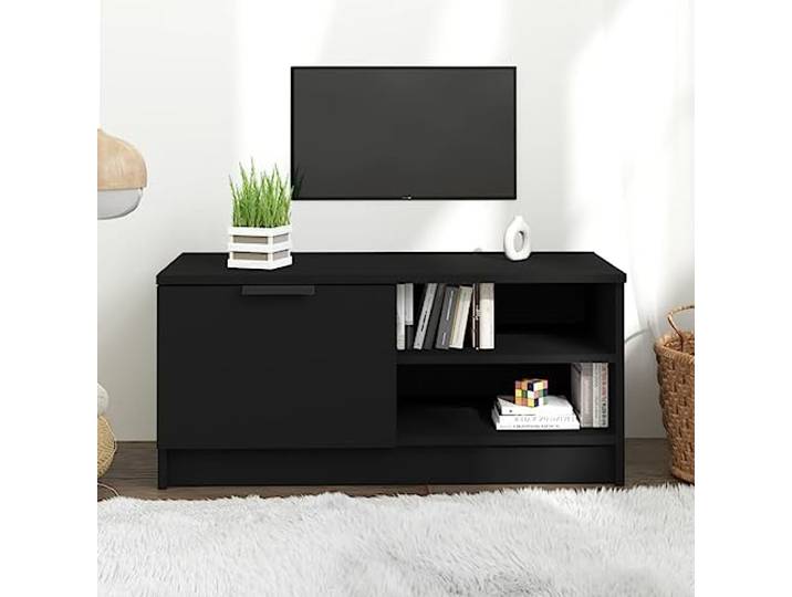 IBUQDDV TV-Schrank Schwarz 80x35x36,5 cm Holzwerkstoff mit 3 Fächern und 1 Schublade für Multimedia-Geräte, Moderner TV-Ständer mit robuster Tischplatte und ausreichend Stauraum,