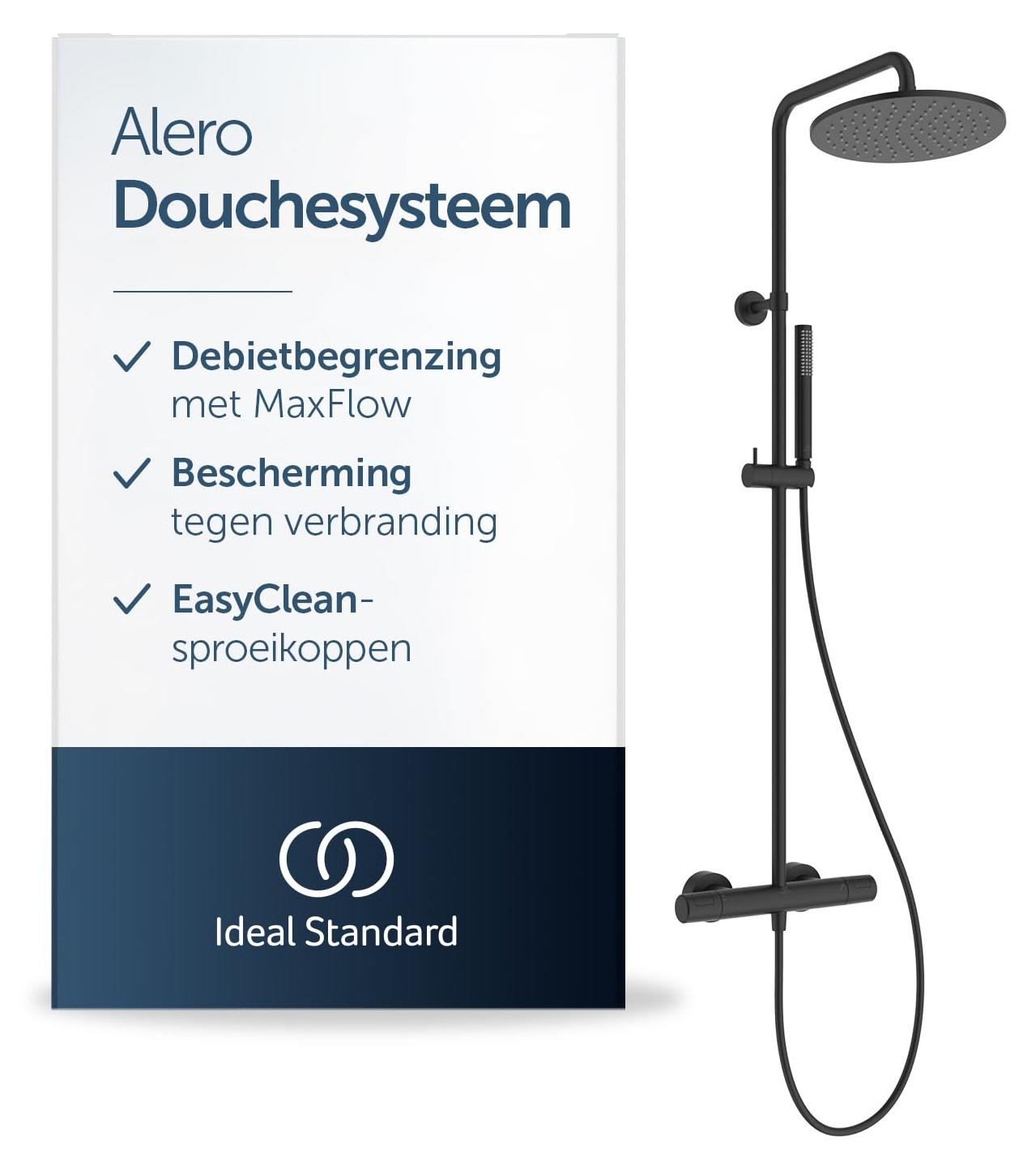 Douchesysteem met thermostaat, matzwart, 1-functies handdouche