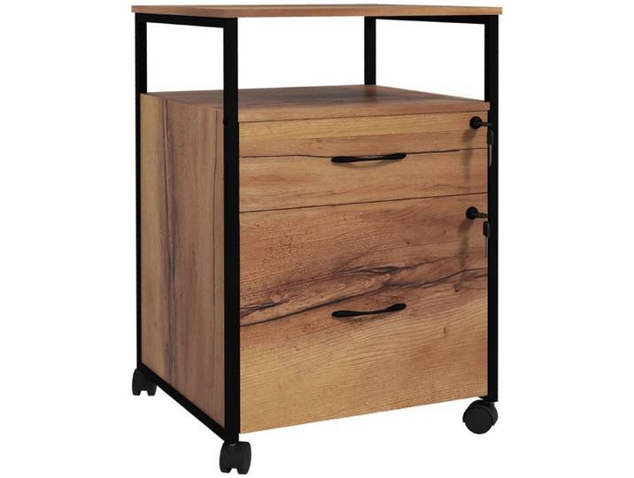 LIA Caisson bureau mobile avec 2 tiroirs meuble rangement bureau sur roulettes avec barres pour dossiers marron