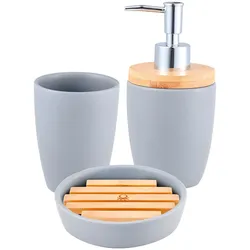 Benetton - 3-teiliges Badezimmerzubehör-Set (Glas + Seifenspender + Seifenschale) Tevere Grey Keramik