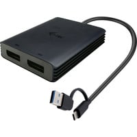 Video Adapter USB-A/USB-C > Dual DisplayPort 4K / 60Hz schwarz, 27cm Kabel mit USB-A Adapter