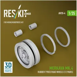 ResKit Merkava Mk.4 rubber-tyred road wheels (12 pairs) (3D Printed) for Meng / Hobby Boss
