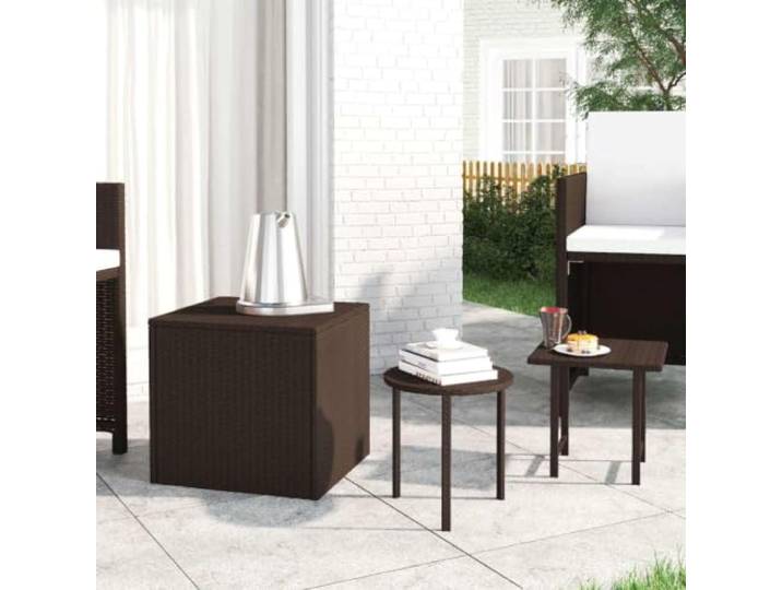KLGBNCVE Beistelltische 3 STK. Braun Poly Rattan mit Stahlrahmen Verschiedene Größen, witterungsbeständig, pflegeleicht, Montageanleitung inklusive