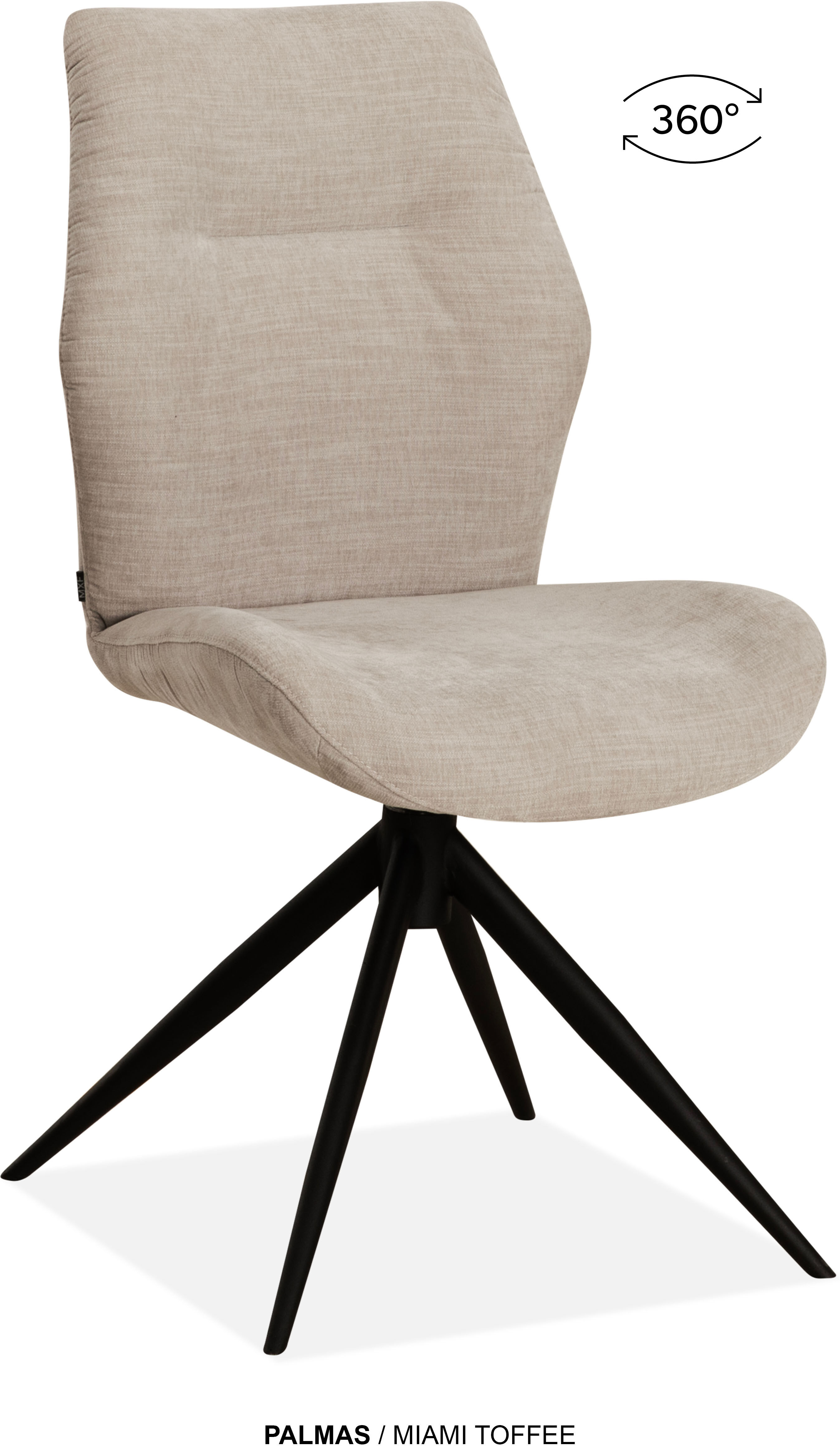 Esszimmerstuhl OMG DESIGN "Palmas", beige (toffee, schwarz, toffee), B:49cm H:91,5cm T:63,5cm, Polyester, Stühle, Esszimmerstuhl, Drehstuhl mit auto-return, Moderner Bezug