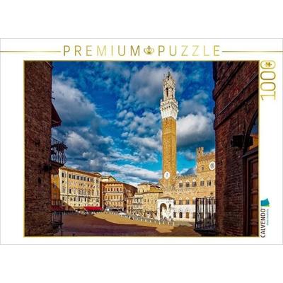 CALVENDO Puzzle Siena: Der imposante Torre del Mangia an der Piazza del Campo, eingerahmt von historischen Mauern. | 1000 Teile Lege-Größe 64x48cm