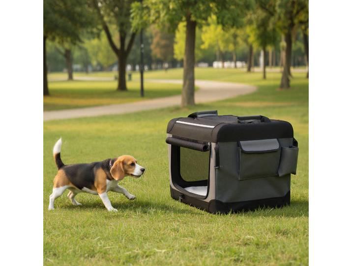 Caisse De Transport Pliable Pour Animaux\, Sac Chien Moyen\, Tissu Oxford\, Portes En Maille\, Poignée\, Voyage\, Poche\, Noir