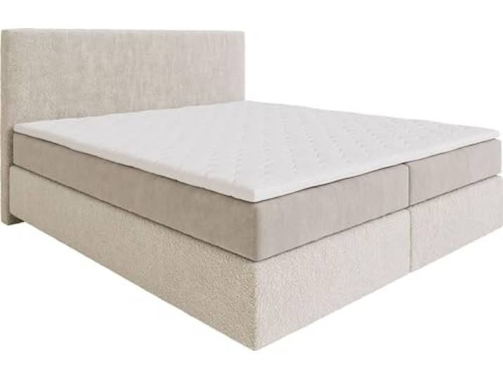 DELIFE Boxspringbett Dream-Well Bouclé Creme-Weiß 180x200 cm