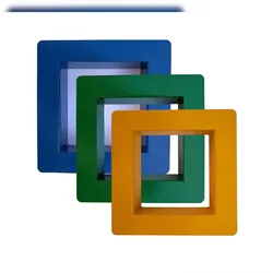 Abfalltrennstation-Set: 3 Eingebaute Müllrahmen 170×170 mm | Gelb • Grün • Blau | 1 mm Pulverbeschichteter Stahl
