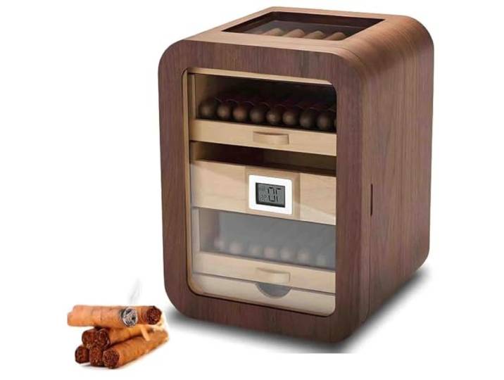 Leilaohu Intelligenter Elektrischer Zigarrenhumidor Mit Elektronischem Befeuchter Schrank Mit 110 Zigarren Fassungsvermögen Ablage Aus Zedernholz Schubladenaufbewahrung Brown