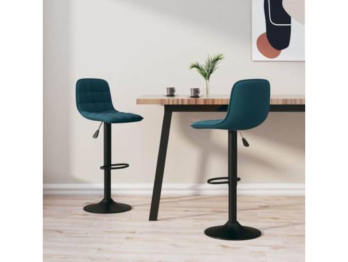 KGTKGTYER Barhocker 2 STK. Blau Samt, Höhenverstellbar Küchenstühle Chromstahl Gestell, 360 Grad Drehfunktion, Integrierte Fußstütze