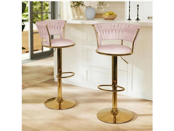 MIPAN.Lot de 2 Tabouret de Bar Réglable - Chaise de Bar Rotation - Chaise Bar Tissu - Chaise Haute Cuisine Rose - Max:120Kg