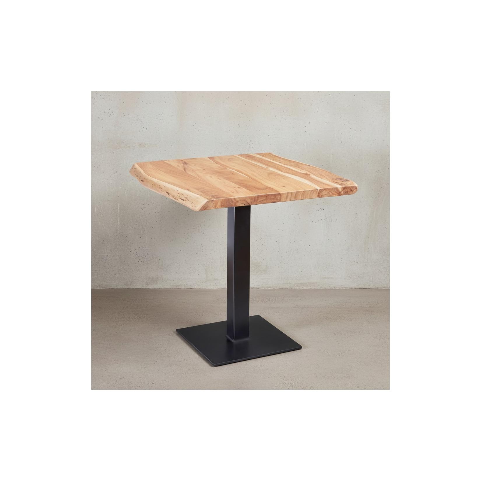 KADIMA DESIGN Massivholz-Tisch mit Quadratischer Baumkante und Edelstahlstandfuß, Einzigartiges Unikat