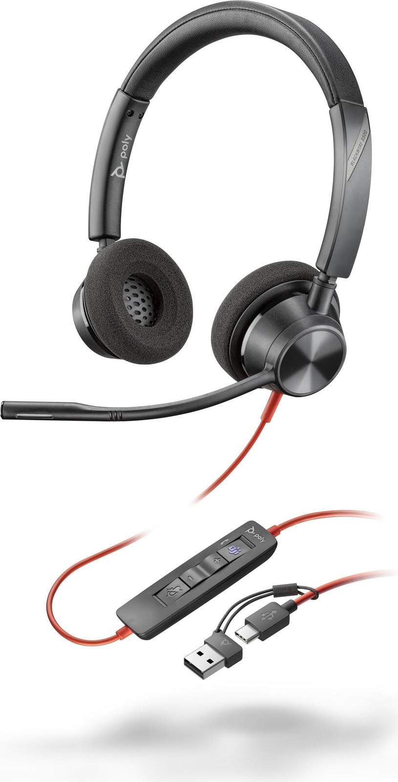 Poly Blackwire 3320 bekabelde hoofdtelefoon voor kantoor en callcenter - Zwart