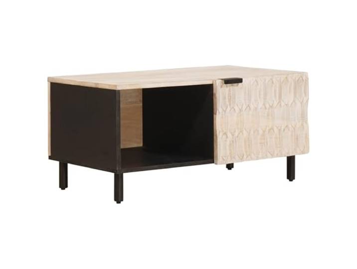 LASWWQMRF Couchtisch Weiß 80x50x40 cm Massivholz Mango Rechteckig Stilvoller Wohnzimmertisch aus Mangoholz mit zwei Staufächern für Ordentlichkeit im Sitzbereich.