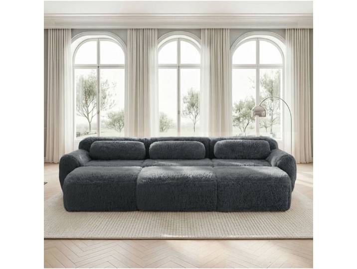 Canapé modulable 3 places gris style nuage sans montage tissu peluche doux