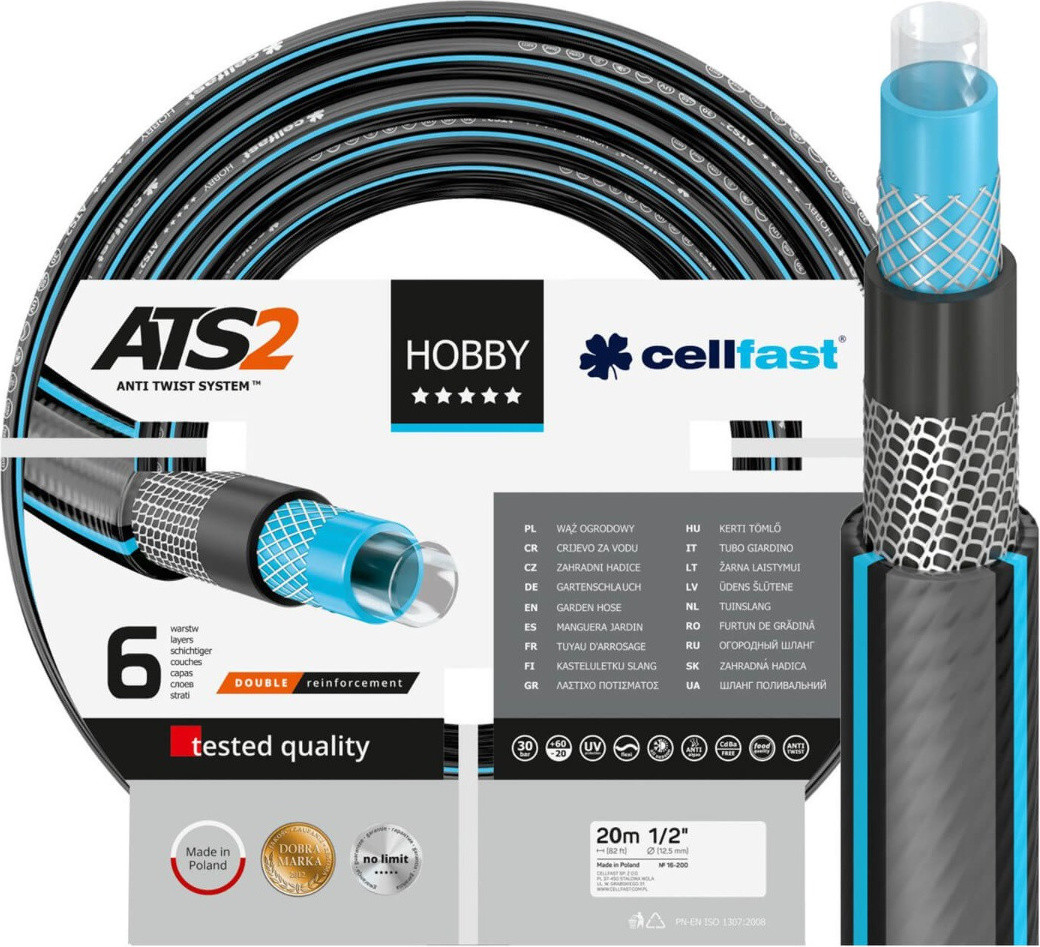 Cellfast HOBBY ATS2 Tuinslang, 6-laags met omvlechting, 1/2 inch, 20 meter