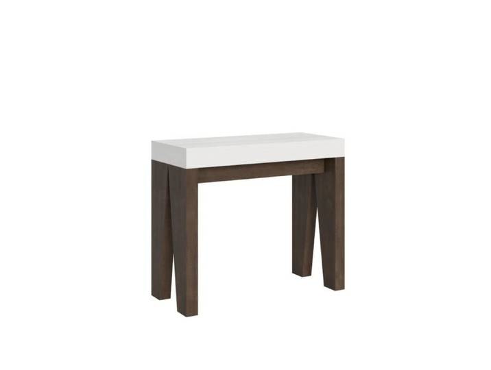 Console extensible - Naxy Mix - 90x40/300 cm - Blanc - Structure Noyer