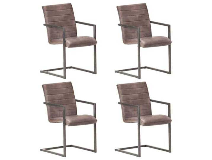 Fisinber Freischwinger 4er Set Esszimmerstühle Braun Echtleder Bequeme Polsterung mit Schaumstoff und stabiles Eisengestell für Küche oder Essbereich im rustikalen Industrie-Stil.