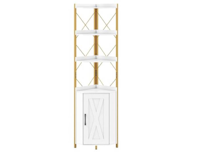 Helloshop26 Eckschrank mit Aufbewahrungsschrank, 38 x 38 x 180 cm, robust und sicher, moderner Stil, aus Holz, weiß, 20_0021062