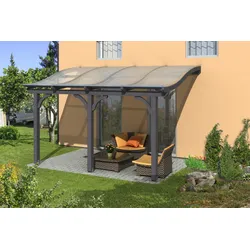 Skan Holz Terrassenüberdachung Venezia mit Mittelpfosten Breite 434 cm-434 x 339 cm-schiefergrau