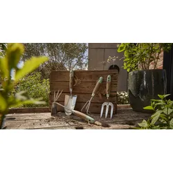 Restberry ́s 4-teiliges Werkzeugset (Schaufel, Gabel, 2 Hacken) Balkon, Gewächshaus und Hochbeet - salbei